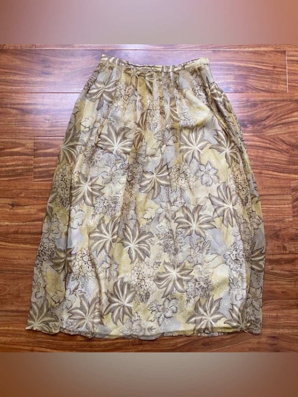Vintage Ann Taylor Women's Golden Cream Floral 100% Silk Skirt Size 8 Classic